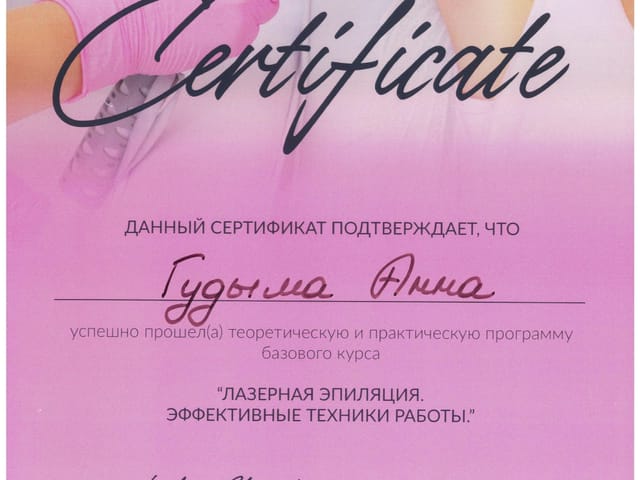 Сертификат мастера ANET LASER