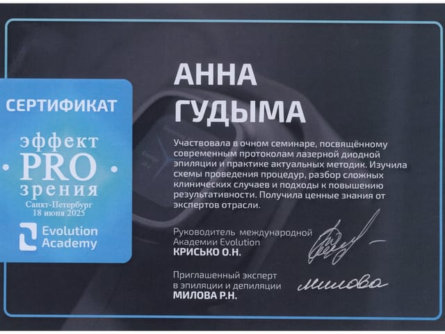 Сертификат мастера ANET LASER