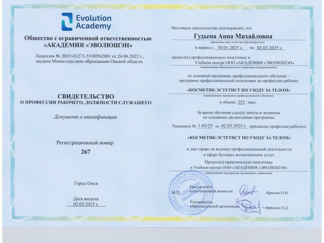 Сертификат мастера ANET LASER
