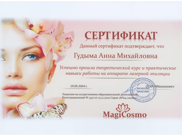 Сертификат мастера ANET LASER